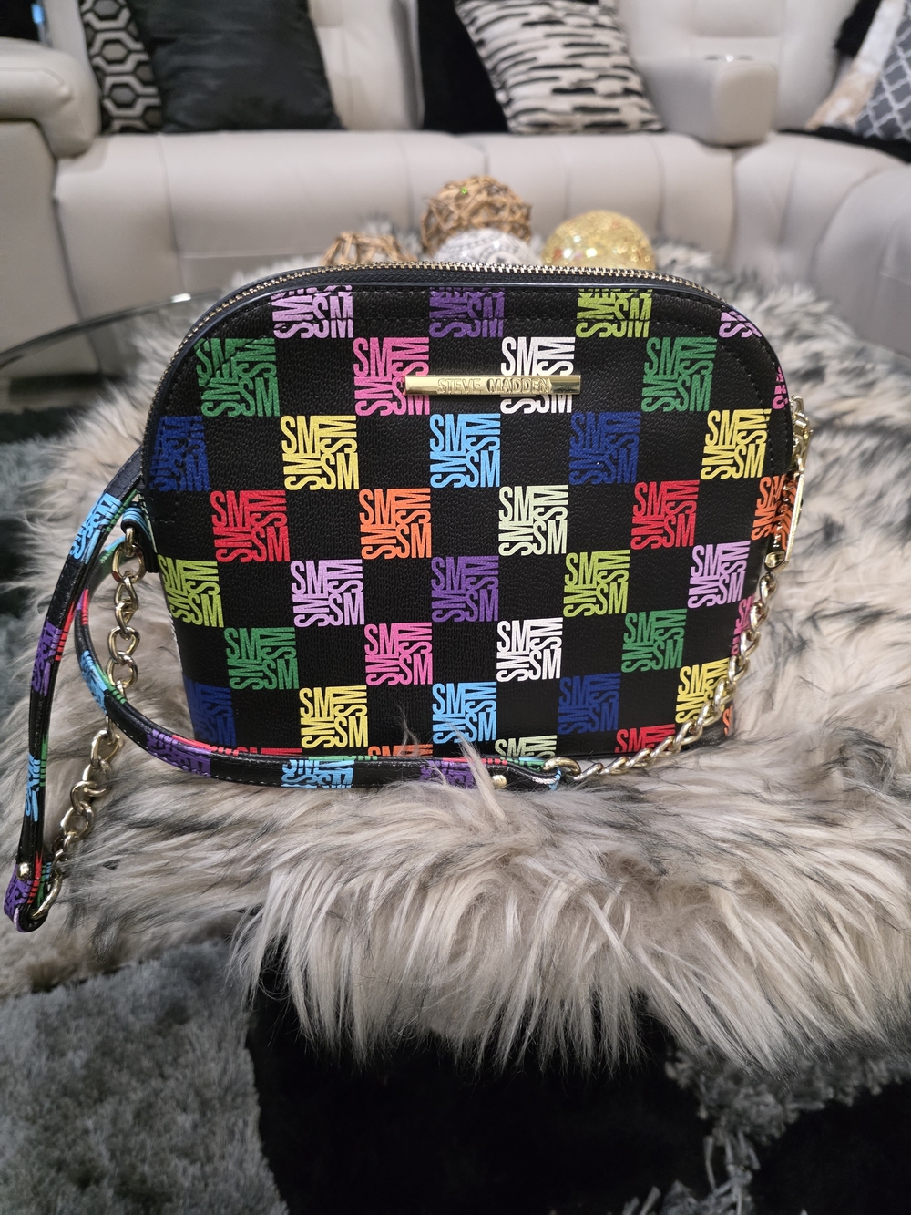 Steve Madden Black Crossbody with Multicolor Check Logos